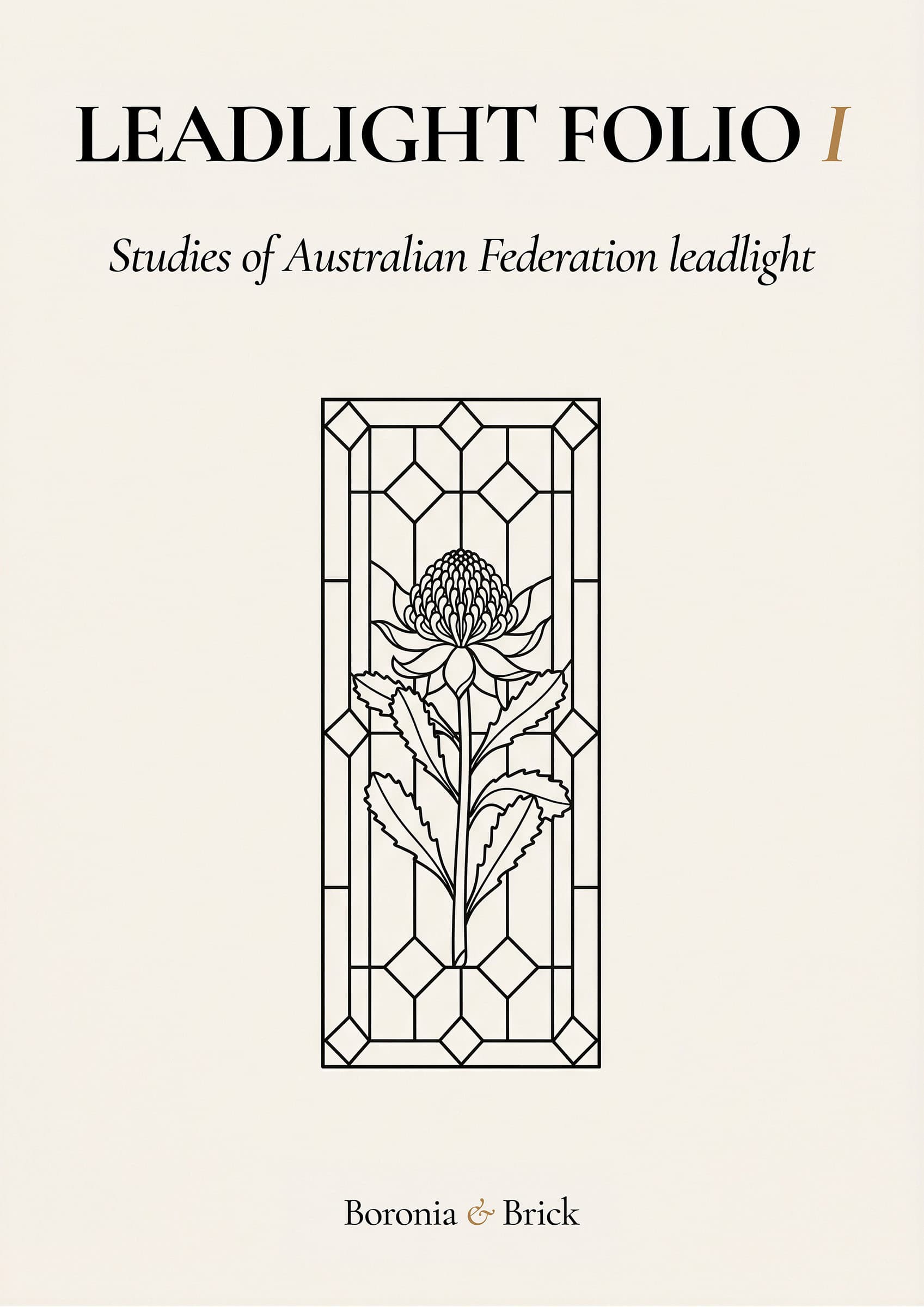 Leadlight Folio cover — Australian heritage architecture colouring monograph from Boronia & Brick