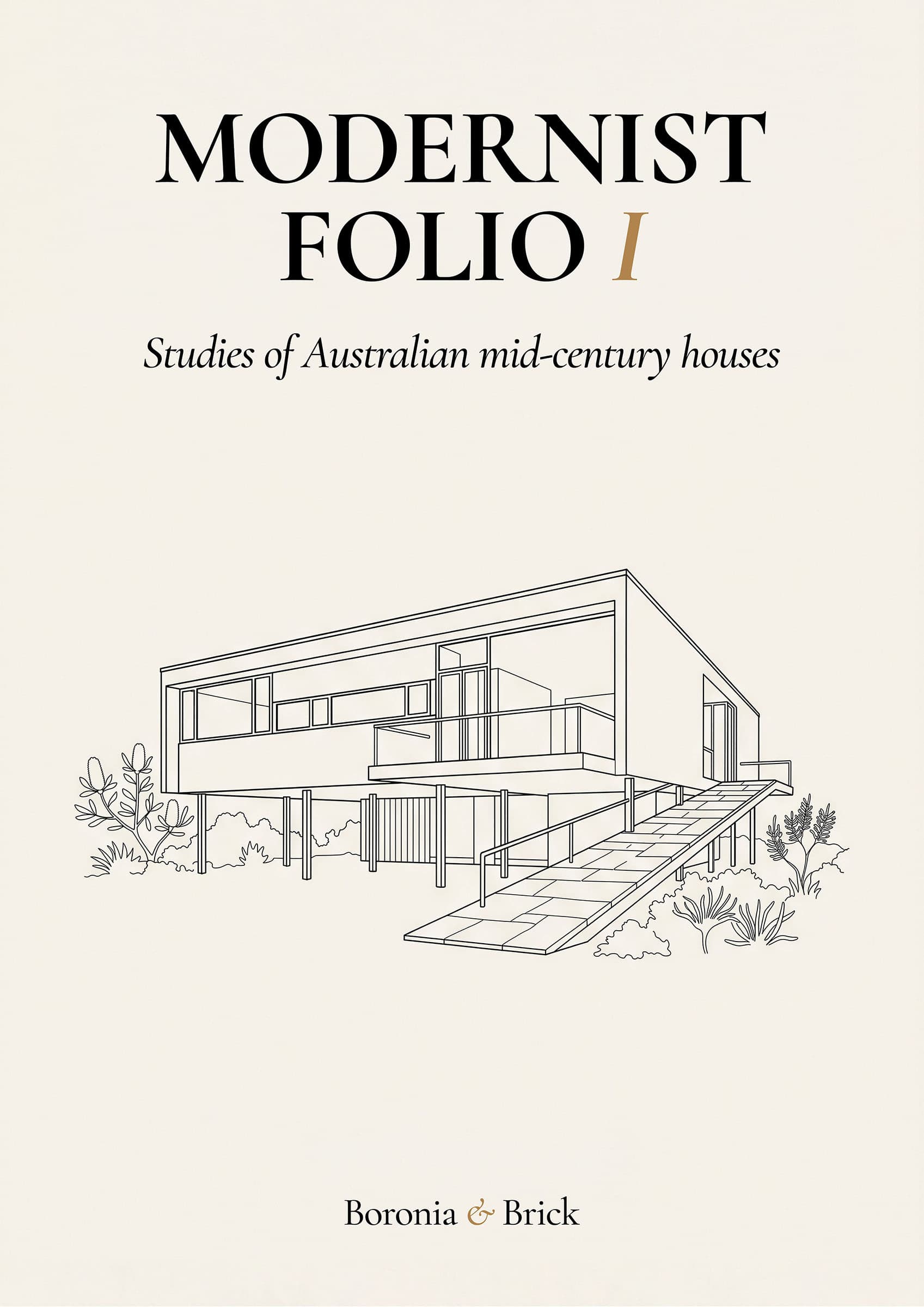 Modernist Folio cover — Australian heritage architecture colouring monograph from Boronia & Brick